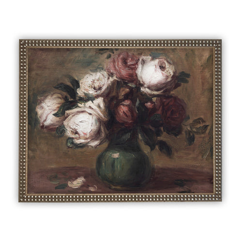 Vintage Framed Canvas Art  // Framed Vintage Print // Vintage Painting // Framed Vintage Roses // Farmhouse print //#BOT-102