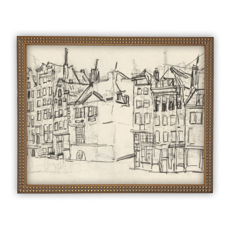 Vintage Framed Canvas Art  // Framed Vintage Print // Vintage Painting // Vintage Architecture Sketch// Cityscape print //#ARC-102