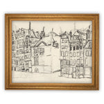 Vintage Framed Canvas Art  // Framed Vintage Print // Vintage Painting // Vintage Architecture Sketch// Cityscape print //#ARC-102