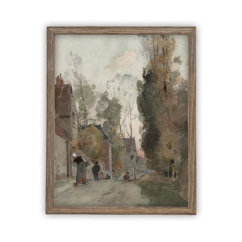 Vintage Framed Canvas Art  // Framed Vintage Print // Vintage Painting // European City Landscape Art // Farmhouse print //#LAN-110