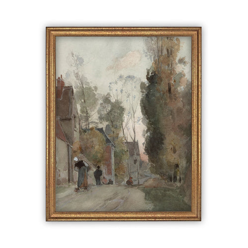 Vintage Framed Canvas Art  // Framed Vintage Print // Vintage Painting // European City Landscape Art // Farmhouse print //#LAN-110