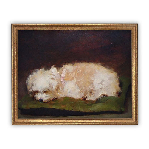 Vintage Framed Canvas Art  // Framed Vintage Print // Vintage Painting // Fluffy Dog Art// Vintage Dog print //#A-111