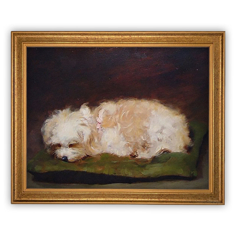 Vintage Framed Canvas Art  // Framed Vintage Print // Vintage Painting // Fluffy Dog Art// Vintage Dog print //#A-111