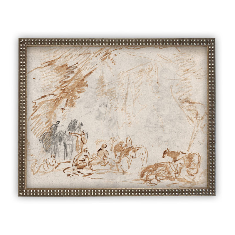 Vintage Framed Canvas Art  // Framed Vintage Print // Vintage Painting // Vintage Farmhouse Animals Sketch // Farmhouse print //#A-150