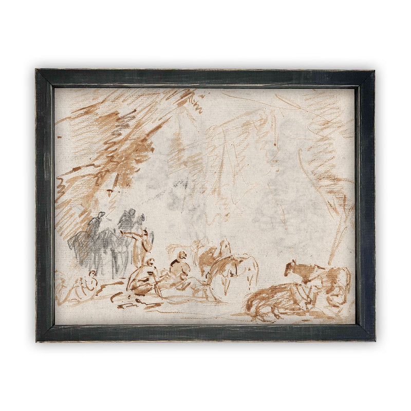 Vintage Framed Canvas Art  // Framed Vintage Print // Vintage Painting // Vintage Farmhouse Animals Sketch // Farmhouse print //#A-150