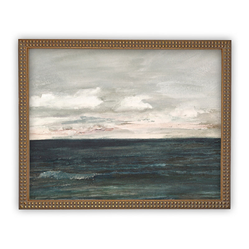 Vintage Framed Canvas Art  // Framed Vintage Print // Vintage Painting // Coastal Beach Seascape // Farmhouse print //#LAN-151