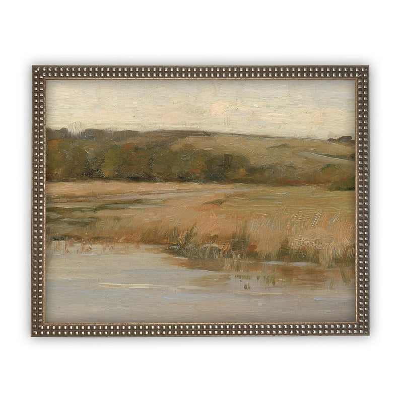 Vintage Framed Canvas Art  // Framed Vintage Print // Vintage Painting // Vintage Marsh Landscape // Farmhouse print //#LAN-133