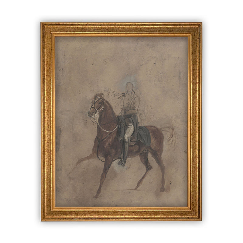 Vintage Framed Canvas Art  // Framed Vintage Print // Vintage Painting // Horse Cowboy Art// Farmhouse print //#A-121