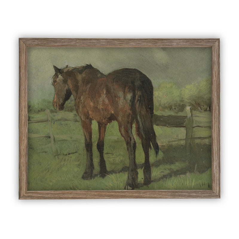 Vintage Framed Canvas Art  // Framed Vintage Print // Vintage Painting // Horse Art // Farmhouse print //#A-123