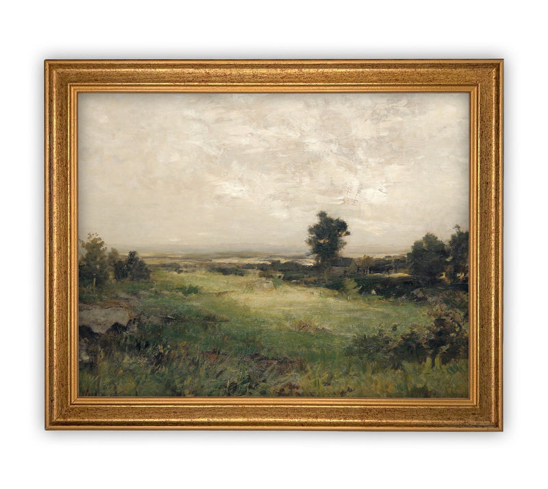 Vintage Framed Canvas Art  // Framed Vintage Print // Vintage Painting // Vintage Green Landscape // Farmhouse print //#LAN-146