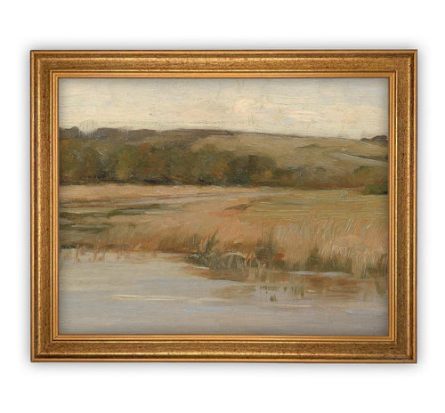 Vintage Framed Canvas Art  // Framed Vintage Print // Vintage Painting // Vintage Marsh Landscape // Farmhouse print //#LAN-133