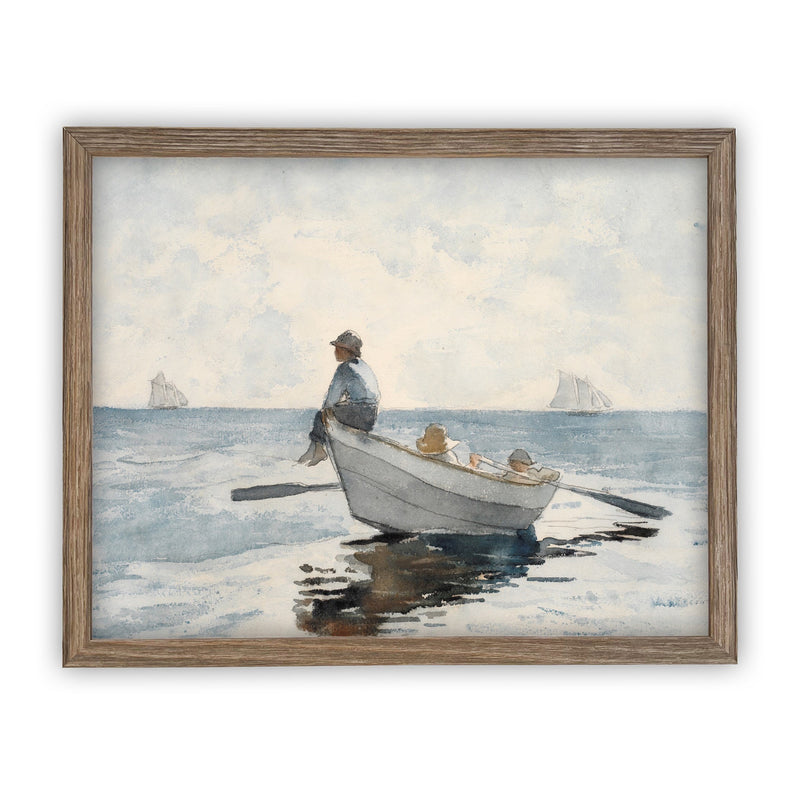 Vintage Framed Canvas Art  // Framed Vintage Print // Vintage Painting // Boating Art // Beach House print //#LAN-174