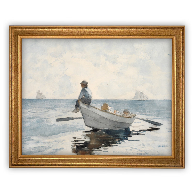 Vintage Framed Canvas Art  // Framed Vintage Print // Vintage Painting // Boating Art // Beach House print //#LAN-174