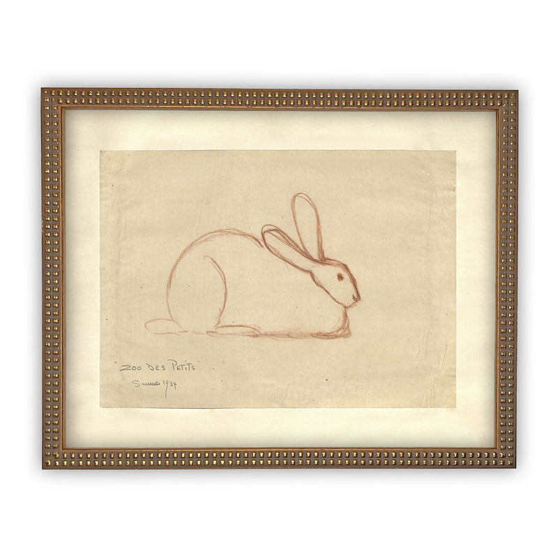 Vintage Framed Canvas Art  // Framed Easter Art // Vintage Rabbit Print // Vintage Bunny Sketch // Girls Room or Nursery print //#A-142