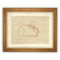 Vintage Framed Canvas Art  // Framed Easter Art // Vintage Rabbit Print // Vintage Bunny Sketch // Girls Room or Nursery print //#A-142