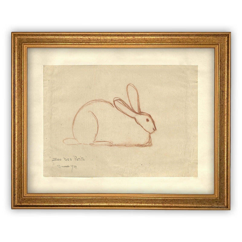 Vintage Framed Canvas Art  // Framed Easter Art // Vintage Rabbit Print // Vintage Bunny Sketch // Girls Room or Nursery print //#A-142