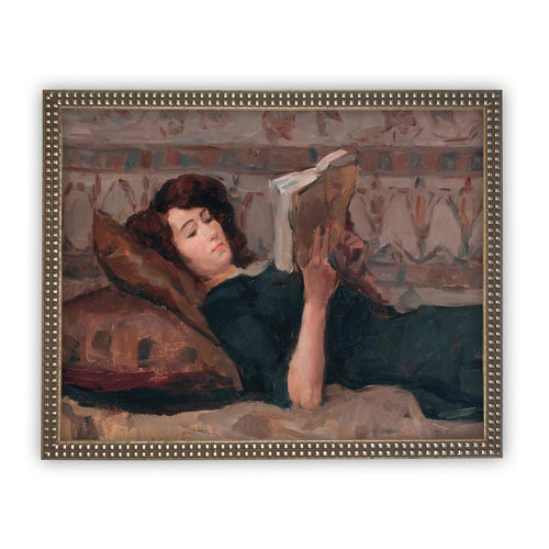 Vintage Framed Canvas Art  // Framed Vintage Print // Vintage Painting // Reading Woman Portrait // Farmhouse print //#P-508