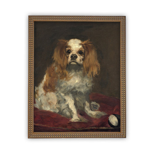 Vintage Framed Canvas Art  // Framed Vintage Print // Vintage Painting // Vintage Dog Art// Cavalier King Charles Spaniel //#A-115