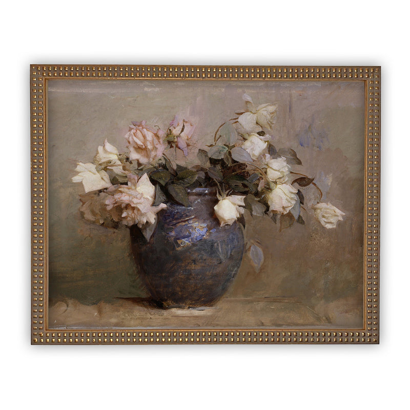 Vintage Framed Canvas Art  // Framed Vintage Print // Vintage Painting // Floral Still Life Print // Farmhouse print //#BOT-107