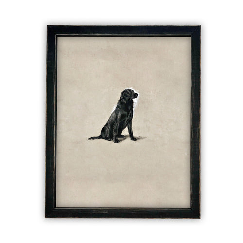 Vintage Framed Canvas Art  // Framed Vintage Print // Black Labrador Painting // Vintage Dog Art// Boys Room or Nursery print //#A-118