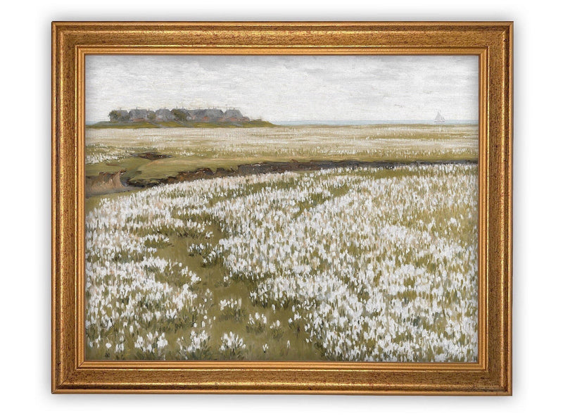 Vintage Framed Canvas Art  // Framed Vintage Print // Vintage Painting // Vintage Landscape Meadow // Spring Farmhouse print //#LAN-171