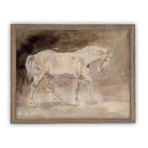 Vintage Framed Canvas Art  // Framed Vintage Print // Vintage Painting // Horse Art// Farmhouse print //#A-126