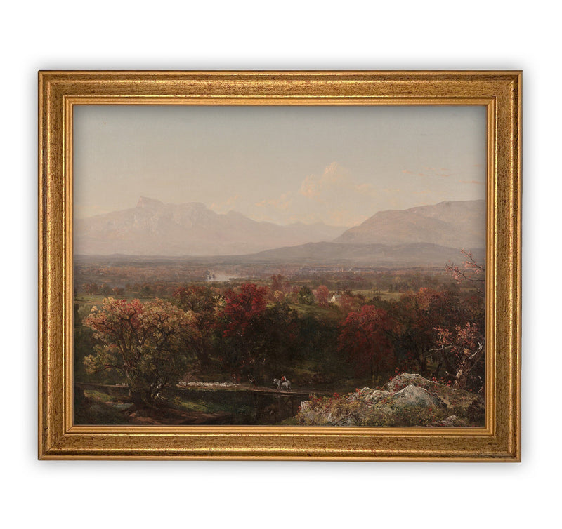 Vintage Framed Canvas Art  // Framed Vintage Print // Vintage Painting // Fall or Autumn Landscape //Farmhouse print //#LAN-112