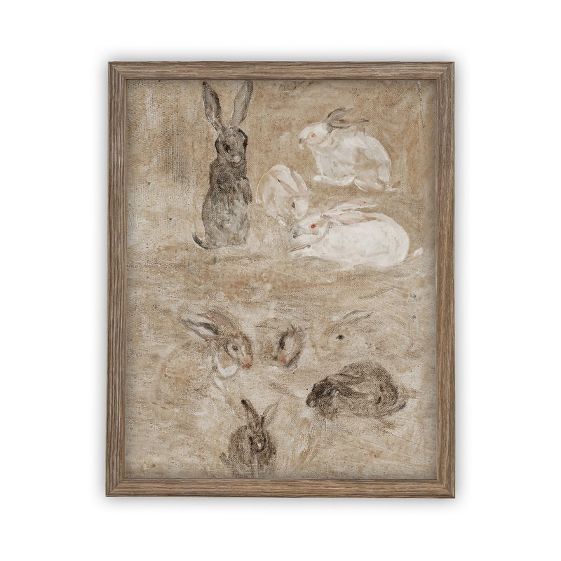 Vintage Framed Canvas Art  // Framed Easter Art // Vintage Painting // Vintage Bunnies Painting // Girls Room or Nursery print //#A-146