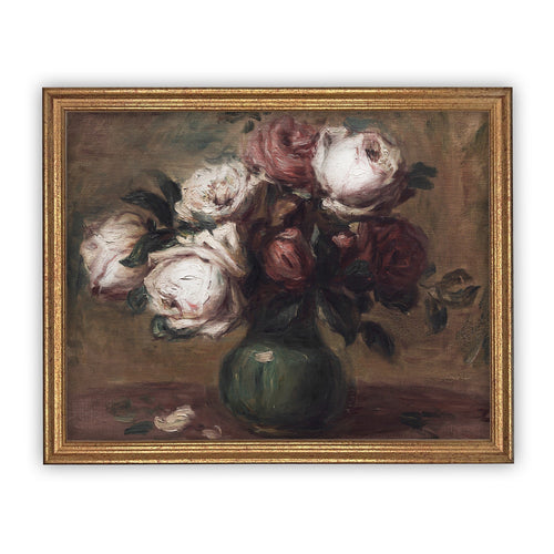 Vintage Framed Canvas Art  // Framed Vintage Print // Vintage Painting // Framed Vintage Roses // Farmhouse print //#BOT-102