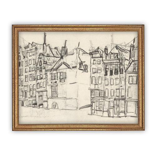 Vintage Framed Canvas Art  // Framed Vintage Print // Vintage Painting // Vintage Architecture Sketch// Cityscape print //#ARC-102