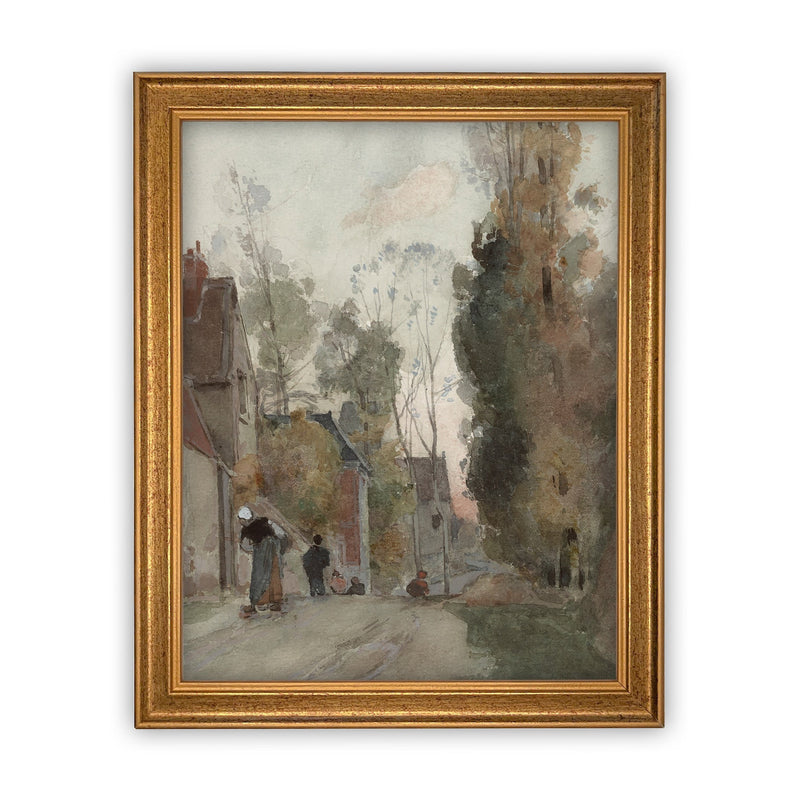 Vintage Framed Canvas Art  // Framed Vintage Print // Vintage Painting // European City Landscape Art // Farmhouse print //#LAN-110