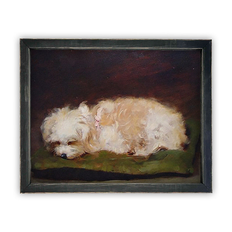 Vintage Framed Canvas Art  // Framed Vintage Print // Vintage Painting // Fluffy Dog Art// Vintage Dog print //#A-111