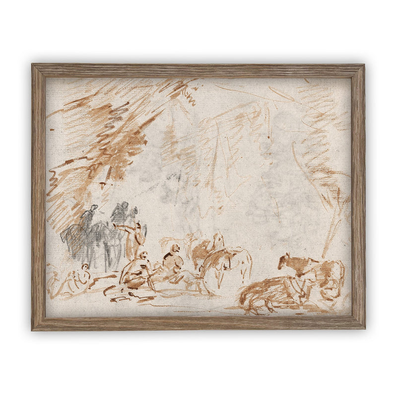 Vintage Framed Canvas Art  // Framed Vintage Print // Vintage Painting // Vintage Farmhouse Animals Sketch // Farmhouse print //#A-150