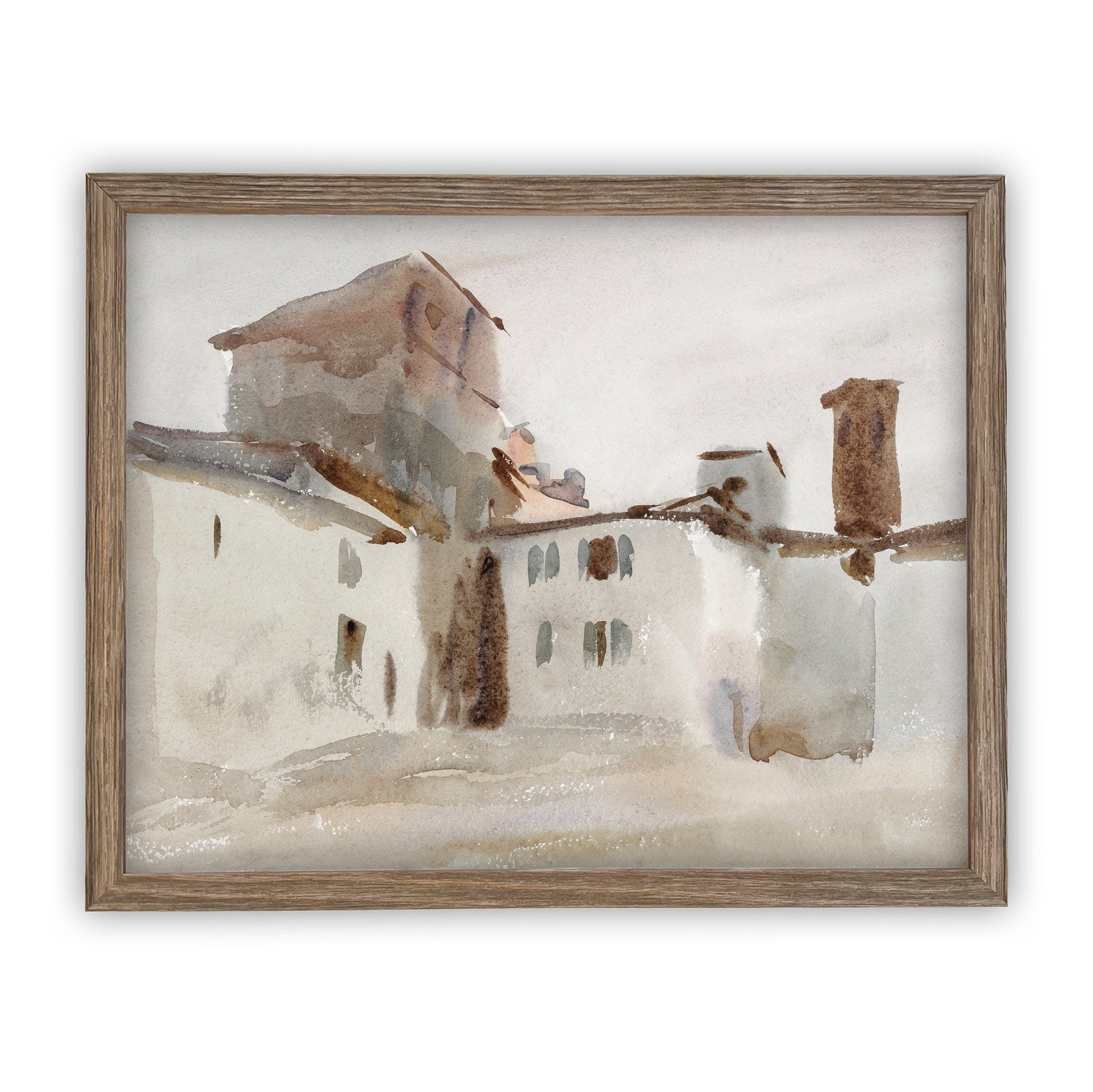 Vintage Framed Canvas Art  // Framed Vintage Print // Vintage Painting // Italian Villa Art // Neutral Art print //#ARC-110