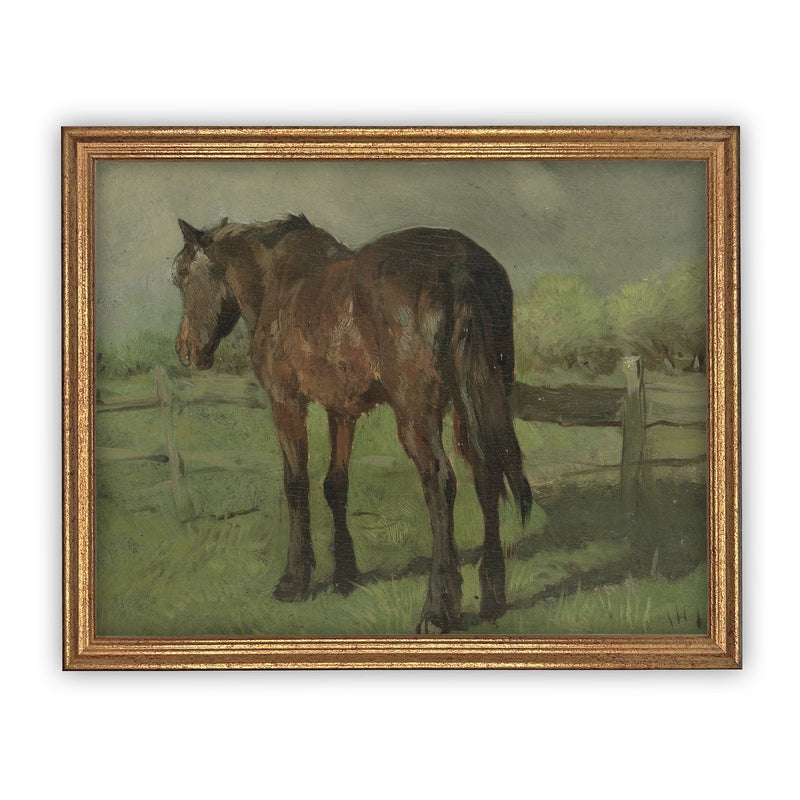 Vintage Framed Canvas Art  // Framed Vintage Print // Vintage Painting // Horse Art // Farmhouse print //#A-123