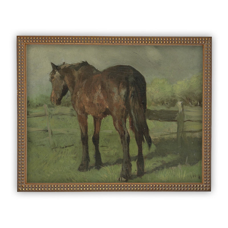 Vintage Framed Canvas Art  // Framed Vintage Print // Vintage Painting // Horse Art // Farmhouse print //#A-123