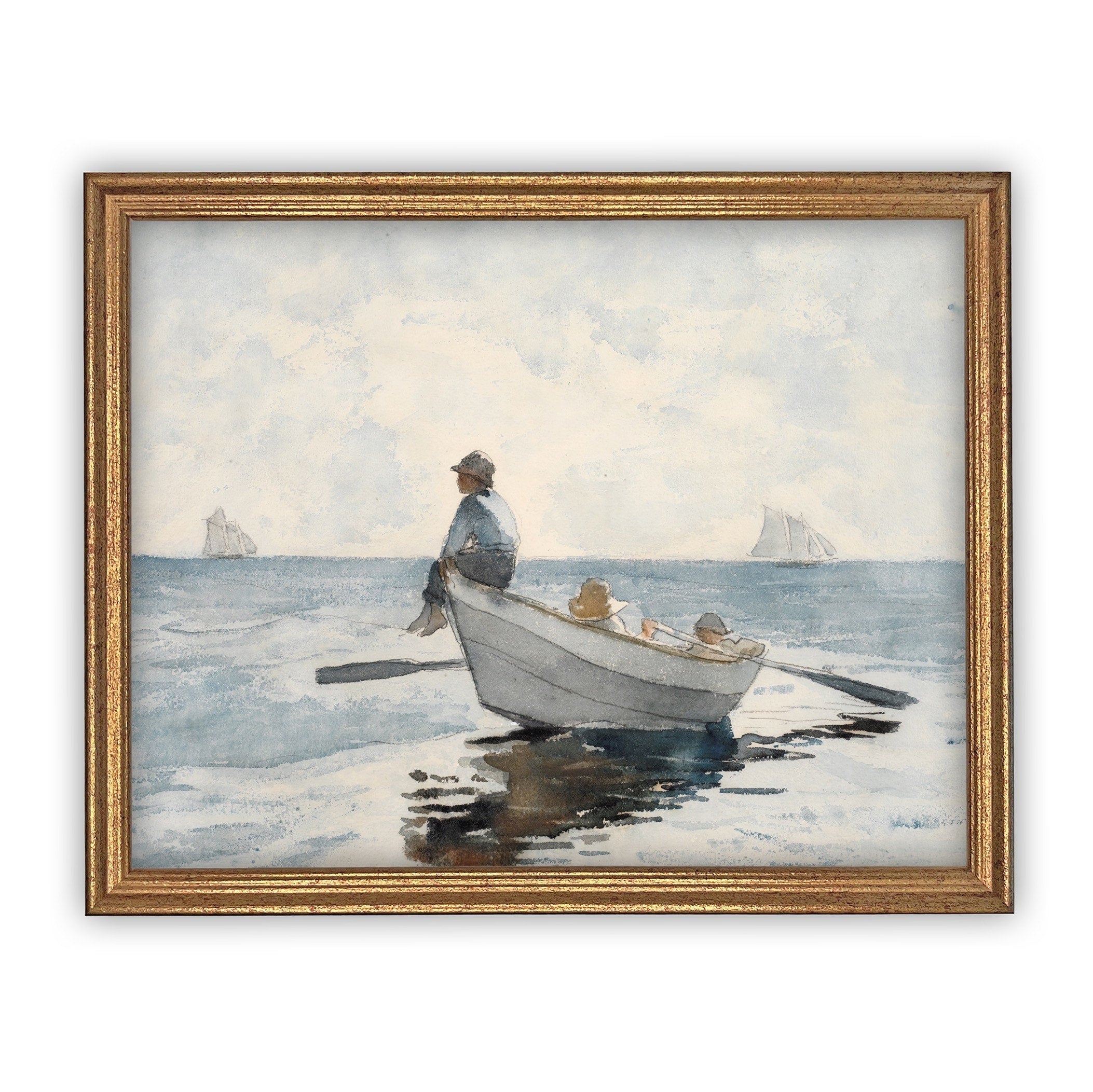 Vintage Framed Canvas Art  // Framed Vintage Print // Vintage Painting // Boating Art // Beach House print //#LAN-174