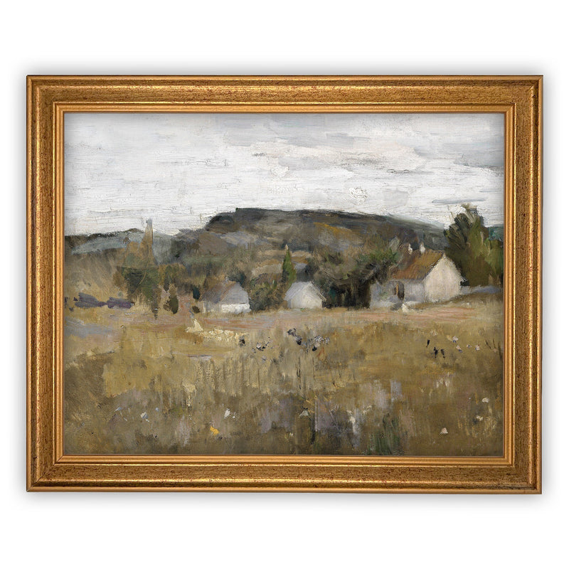 Vintage Framed Canvas Art  // Framed Vintage Print // Vintage Painting // Country Landscape // Farmhouse print //#LAN-182