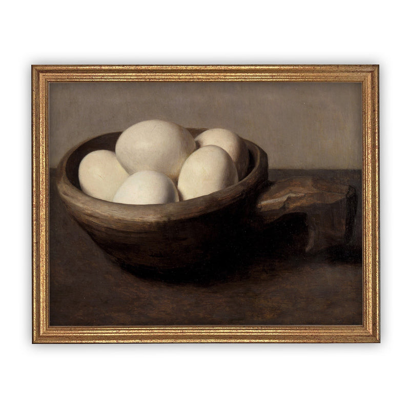 Vintage Framed Canvas Art // Framed Vintage Print // Vintage Egga Still Life Painting // Farmhouse Kitchen Print //#ST-613