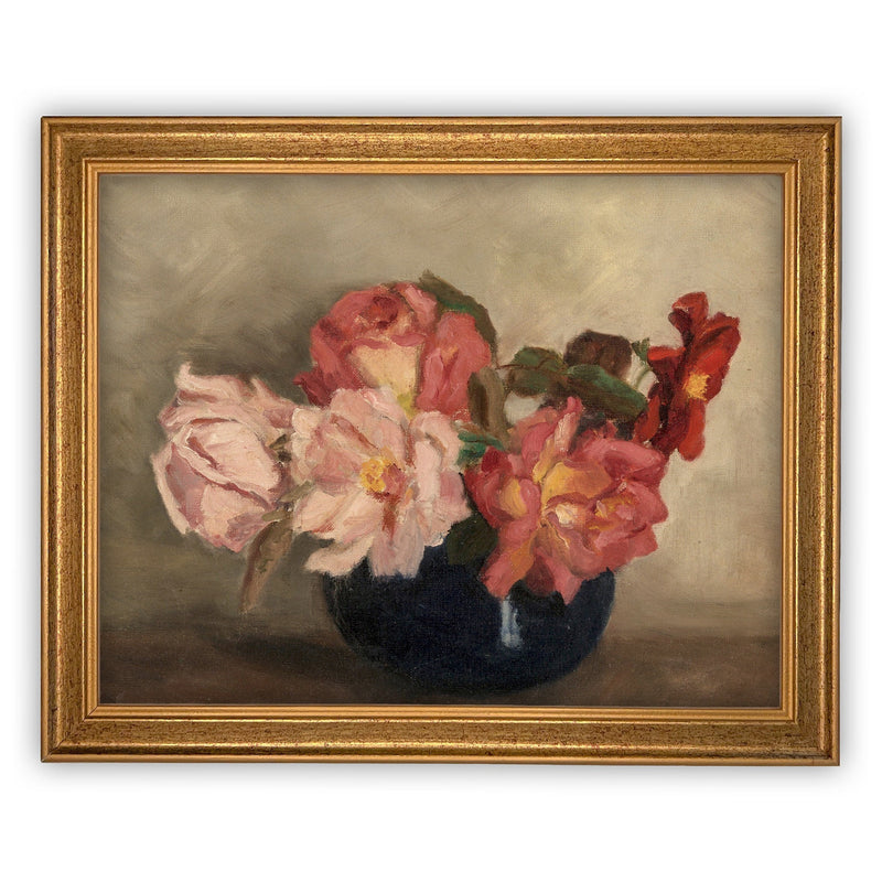 Vintage Framed Canvas Art  // Framed Vintage Print // Vintage Painting // Floral Still Life Print // Botanical print //#BOT-128