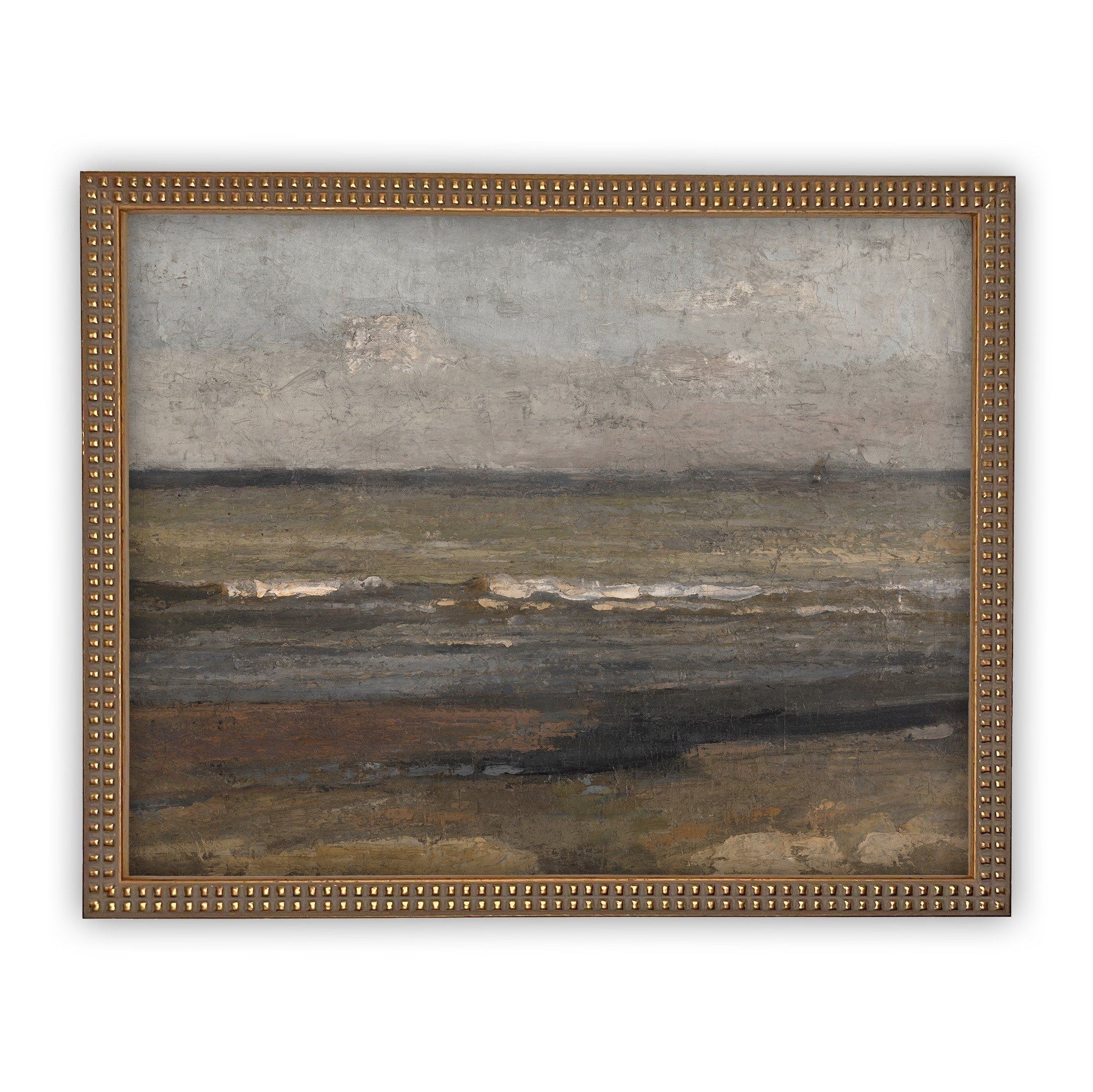 Vintage Framed Canvas Art // Framed Vintage Seascape Print // Coastal Beach Vintage Painting // Moody Farmhouse Print //#LAN-187
