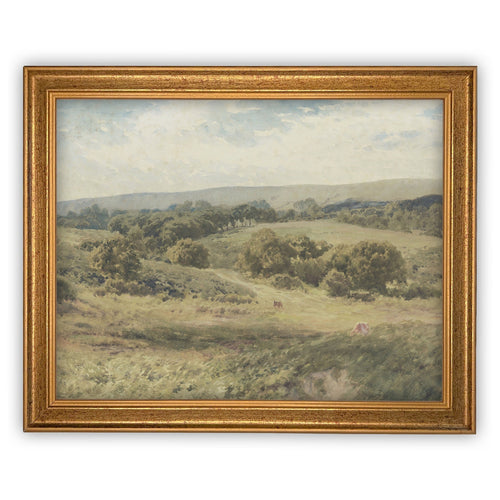 Vintage Framed Canvas Art // Framed Vintage Print // Vintage Pasture Oil Painting // Vintage Green Landscape // Farmhouse Art //#LAN-190