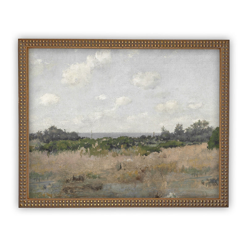 Vintage Framed Canvas Art // Framed Vintage Print // Vintage Spring Painting // Muted Landscape Art// Farmhouse Oil Painting //#LAN-192