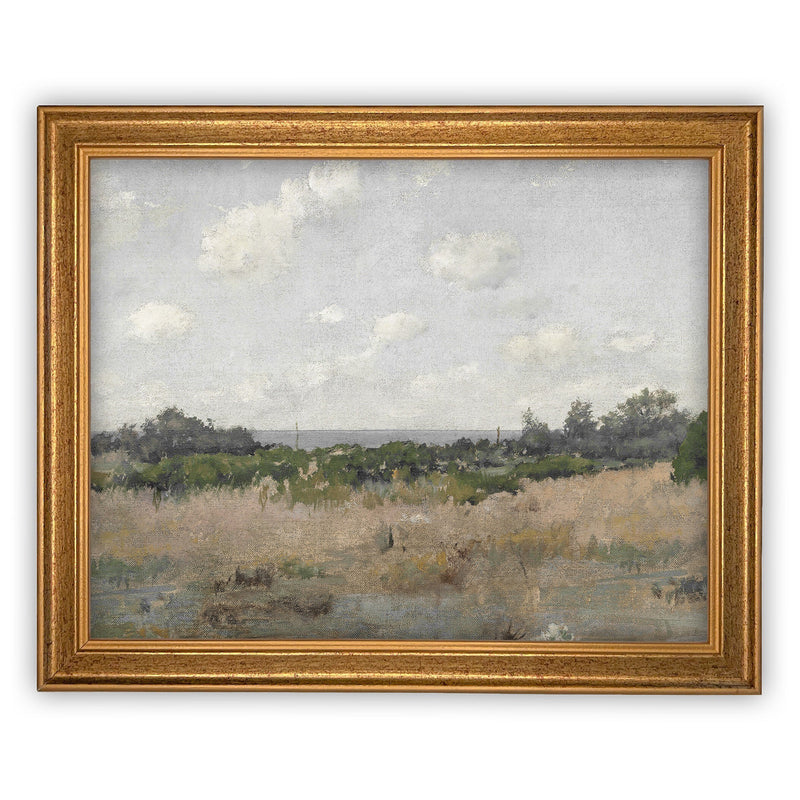 Vintage Framed Canvas Art // Framed Vintage Print // Vintage Spring Painting // Muted Landscape Art// Farmhouse Oil Painting //#LAN-192