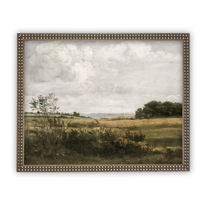 Vintage Framed Canvas Art // Framed Vintage Print // Vintage Spring Painting // Muted Landscape Art// Farmhouse Oil Painting //#LAN-194