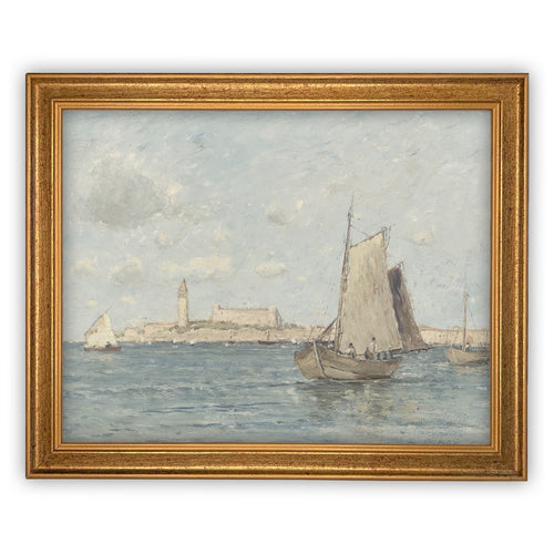 Vintage Framed Canvas Art  // Framed Vintage Nautical Print // Vintage Painting // Sailboat Art // Beach House print //#LAN-183