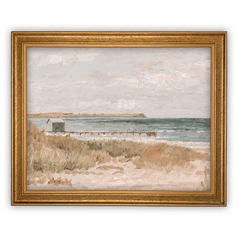 Vintage Framed Canvas Art // Framed Vintage Print // Vintage Oil Painting // Coastal Beach Art // Beach House Print //#LAN-199