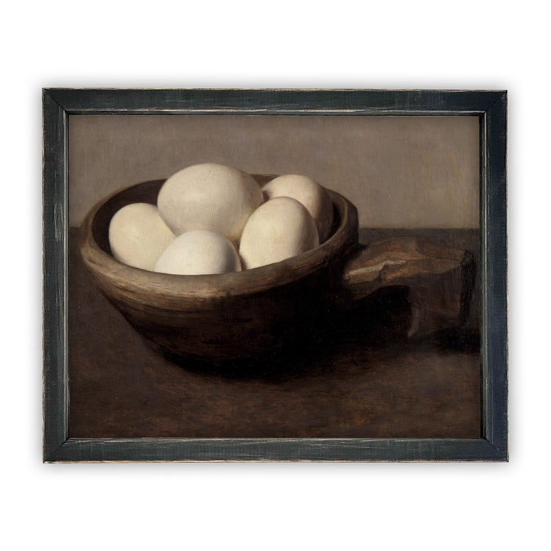 Vintage Framed Canvas Art // Framed Vintage Print // Vintage Egga Still Life Painting // Farmhouse Kitchen Print //#ST-613