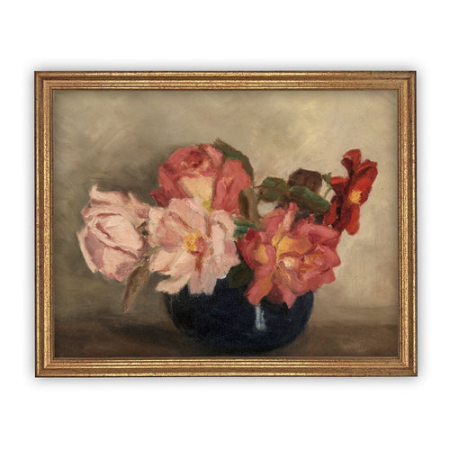 Vintage Framed Canvas Art  // Framed Vintage Print // Vintage Painting // Floral Still Life Print // Botanical print //#BOT-128