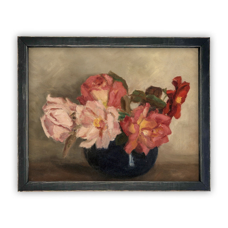 Vintage Framed Canvas Art  // Framed Vintage Print // Vintage Painting // Floral Still Life Print // Botanical print //#BOT-128